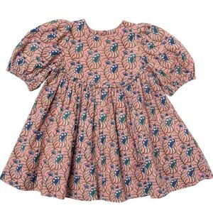 Pink Chicken Floral Kids Dress - Pink and Blue